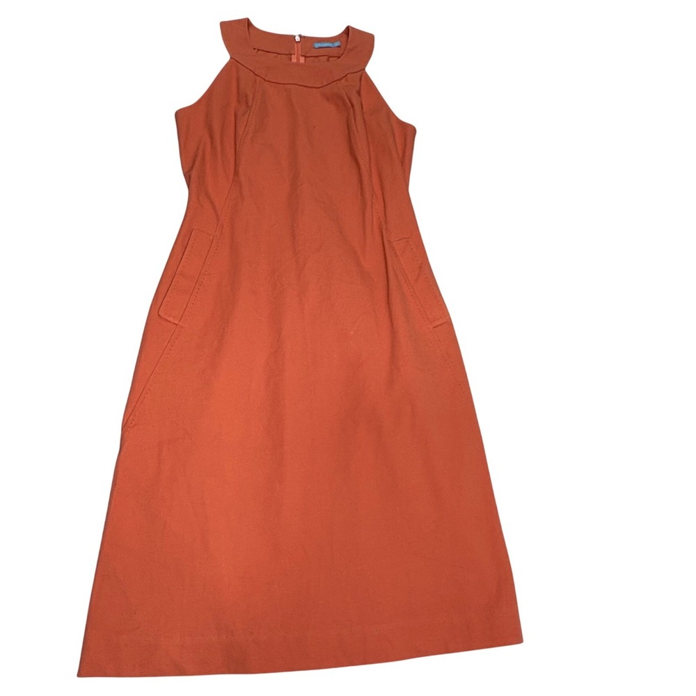 J McLaughlin Orange Halter Neck Sleeveless Midi Dress Size 0 Pockets